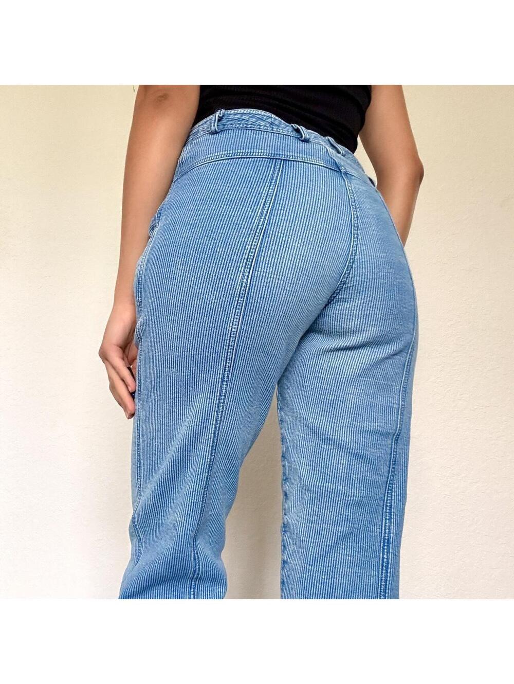 Blue striped high-rise tapered jeans
